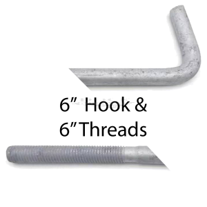 3/4" x 15' x 6" Tieback Anchor Rod HDG   (6" Hook on one end,  6" thread opposite end)
